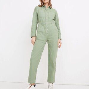 Pale Evergreen Madewell Denim Coverall Jumpsuit Garment-Dyed XXS Mechanic